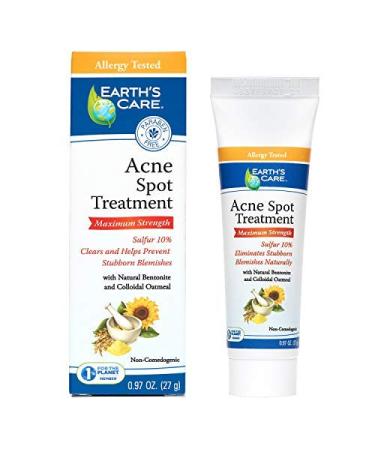 Earth's Care Acne Spot Treatment - 10% Sulfur Cream Medication to Clear Cystic Acne, Pimples and Blackheads on Face and Body (Tube 0.97 OZ) 0.97 Ounce (Pack of 1)
