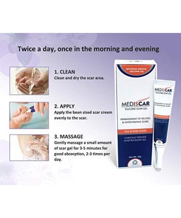 MediScar Silicone Scar Gel 15g - Keloid & Hypertrophic Scar Treatment for Face & Body, Stretch Marks & Surgical Scars - Acne & C-Section Scar Removal - Buy Online on GoSupps.com