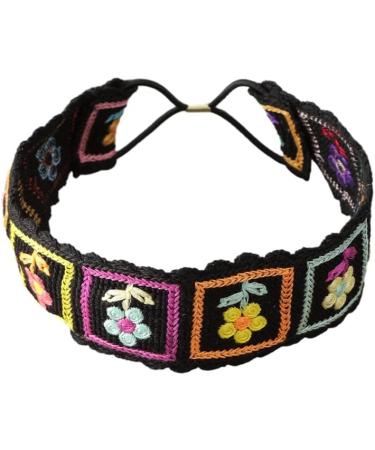 Limtula Floral Knitted Headband for Women Stretch Turban Floral Crocheted Granny-square Ethnic Style Tie Head Wrap Headband Colored flower he - Buy Online on GoSupps.com
