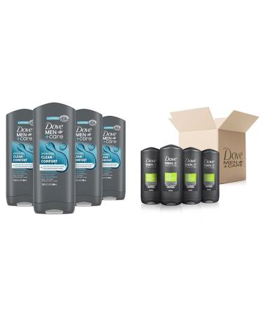 Dove Men + Care Hydrating Clean Comfort and Extra Fresh Body and Face Wash (Pack of 8) 400 ml (Pack of 4) Body and Face Wash + Body and Face Wash