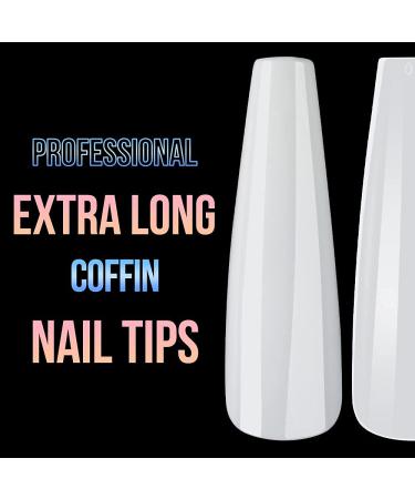 Rosy Finch XXL Extra Long Coffin Stick on Nails - White 2, Long Press Acrylic False Nails with Glue & File for Women - Buy Online on GoSupps.com