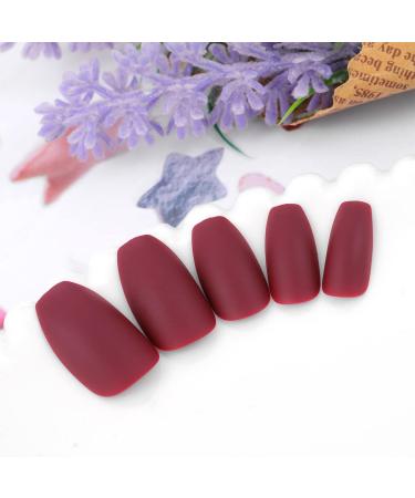 Sethexy 24-Piece Matte Ballerina Nail Tips - Medium Acrylic Coffin Nails in Wine Color for Women & Girls - Perfect for Art & Everyday Use - Buy Online on GoSupps.com
