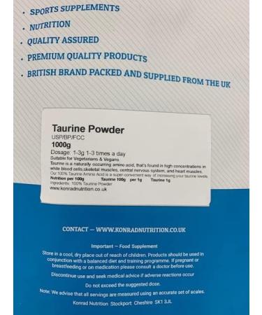 Taurine Powder 1kg Konrad Nutrition Amino Acid - Buy Online on GoSupps.com