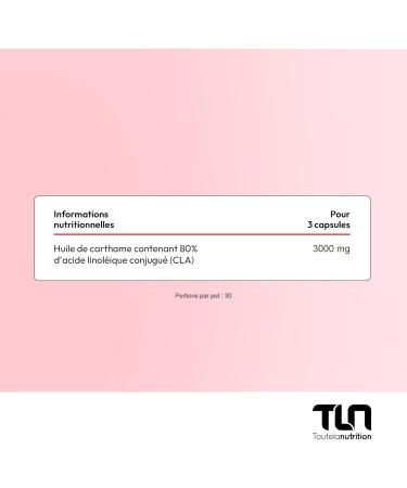 CLA 3000 MG | Action Cibl e sur la Cellulite et la Graisse Abdominale | Br leur 100% Naturel | 80% d Acide Linol ique Conjugu | 90 Capsules pour Homme et Femme | Burner Sans Caf ine | TLN - Buy Online on GoSupps.com