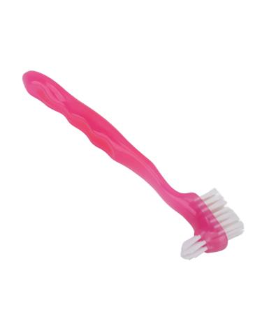 Press brush cleaning brush for false teeth plaque dirt removal prosthesis brush for older people travel cleaning prosthesis holder - double -sided bristle head (pink)