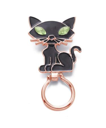 Cute Cat Magnetic Eyeglass Holder for Unisex Adult Black rose-gold-plated-base