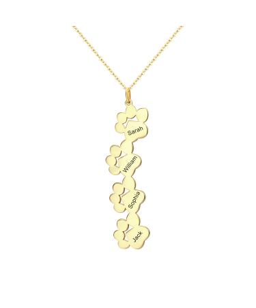 Exlarify personalized paw print necklace memorial necklace with personalized names for dog lovers pet memorial jewelry for animal lovers mom necklace with children's name mothers day gift s4-gold