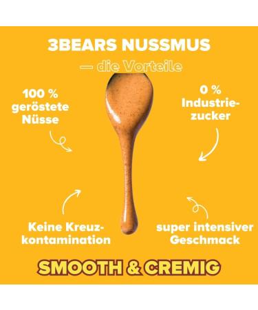 3Bears Peanut Butter - 100% Roasted Nuts Gluten-Free & Vegan Creamy Taste - 4 x 250g - International Shipping Available - Buy Online on GoSupps.com
