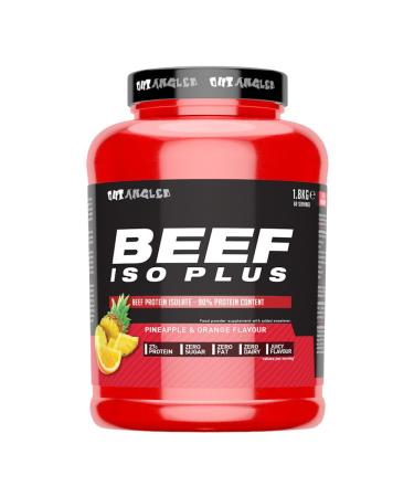 OUT ANGLED Beef Iso Plus Zero Fat Zero Sugar 90% Beef Protein Isolate with BCAAs Glutamine EAAs and Coenzyme Q10-1.8kg (Pineapple and Orange)