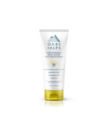 Oars + Alps Mineral SPF 30 Sunscreen and Anti-Aging Face Moisturizer with Hyaluronic Acid  Water and Sweat Resistant  Oil Free  TSA Friendly  2 Oz