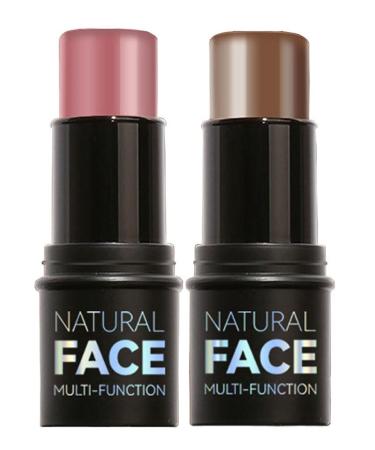 2-Pack Highlighting and Finishing Stick Non-stick Face Highlighter and Shadow Pencil Long-Lasting Smooth Face Highlighting Makeup (Rose and Coffee)