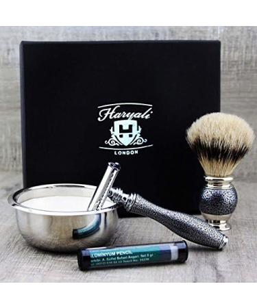 Premium Classic Men's Shaving Set - Silver Tip Brush DE Safety Razor Engraved Bowl & Soap - International Shipping Available - Buy Online on GoSupps.com