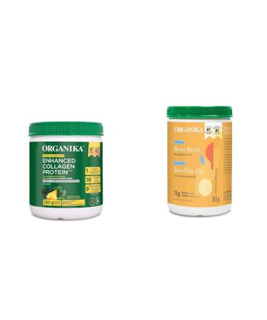 Organika Enhanced Collagen Protein Power Greens - with 16 organic fruits and vegetables & Chicken Bone Broth Powder- Free Range and Vegetarian Fed Chickens- Keto Friendly Nutritional Supplement+ Chicken Bone Powder