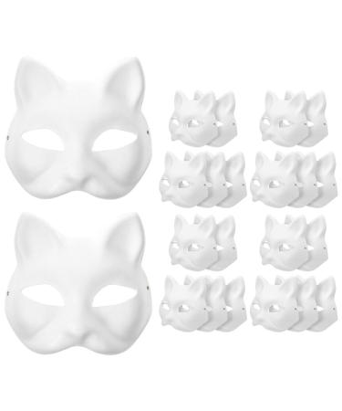 Ifundom cat mask 30 pieces Therian white paper fox cat blank blank diy Halloween-ground mask animal half for masquerade cosplay party