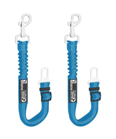 2 Pack Premium Car Seat Belt for Dogs Cats Pets Adjustable Safety Heavy Duty Elastic Lead Harness for Cars with Elastic Nylon Bungee Buffer (Blue)
