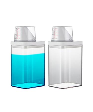 HOUSN Airtight detergent dispenser with measuring cup 2 pieces liquid and powder detergent dispenser container for washing powder fabric softener donor transparent washing powder storage box Clear