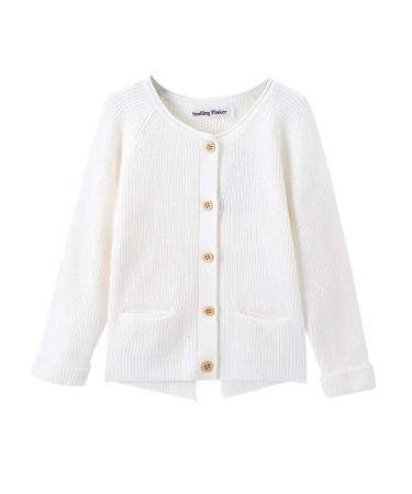 SMILING PINKER Toddler Girls Knit Cardigan Soft Warm Sweaters with Pockets 12-24 Months White