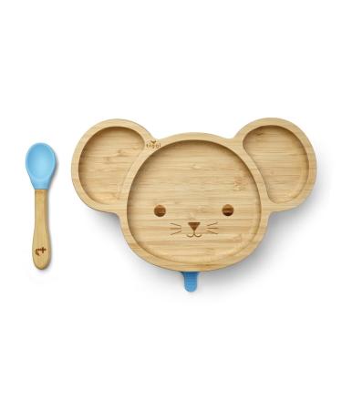 Tiggi Bamboo Baby Suction Plate - Complete Weaning Set | Strong Suction BPA-Free | Eco-Friendly Bamboo Plates Baby | Ideal Baby Suction Plate for Easy Feeding (Mouse Blue)