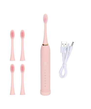 Electric Toothbrush IPX7 Waterproof 6 Modes Toothbrush with 4 Heads (Pink)