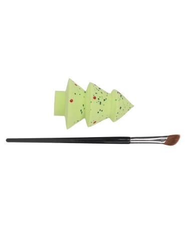 Angled Nose Brush Set with Green Sequin Christmas Tree Shape Blending Sponge Kit for Cosmetic Soft and Elastic 3D Smudge Skin Friendly and Soft