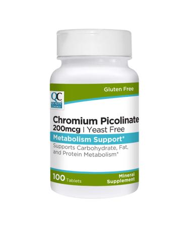 Quality Choice Chromium Picolinate 200 mcg for Support of Carbohydrates Protein and Fat Processing. 100 Tablets. Free of Preservatives Artificial Flavors & Gluten.