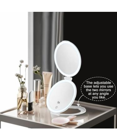 Funtopia Rechargeable Travel Mirror with Light - 6.3x Magnifying 5X/1X Magnification, LED Portable Compact Cosmetic Mirror - 3 Colors Light - Buy Online on GoSupps.com