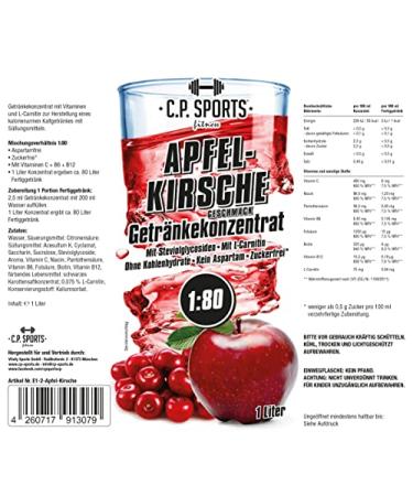 C.P. Sports Sugar-Free Beverage Syrup - Apple Cherry Vital Drink Concentrate (2L + 2 Pumps) | Mix with Water for Sports Hydration | Vitamins & Minerals - Buy Online on GoSupps.com