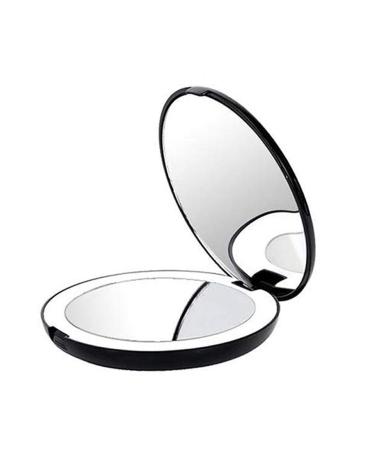 dieyyuca Portable Folding Mirror with LED Light Makeup Mirror 10X Magnifying Glass 12 Lamp Bead Mini Mirror Black