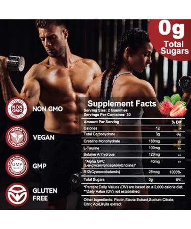 Creatine Monohydrate Gummies, 2 Pack Creatine Monohydrate for Women & Men, Sugar-Free Gummies for Increase Strength and Build Muscle, Workout Supplement, Vegan, 120 Count, Strawberry Flavor 60 Count (Pack of 2) - Buy Online on GoSupps.com