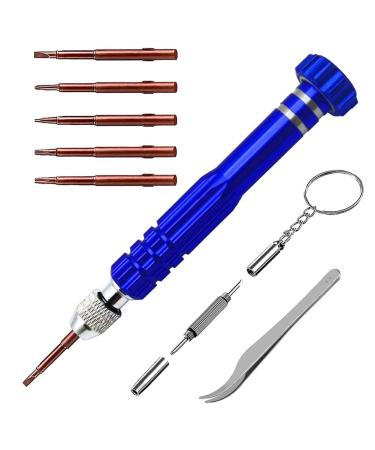 Dewedrt 5 in 1 Mini Screwdriver Glasses Screwdriver Magnetic Screwdriver Set for Watches Blue