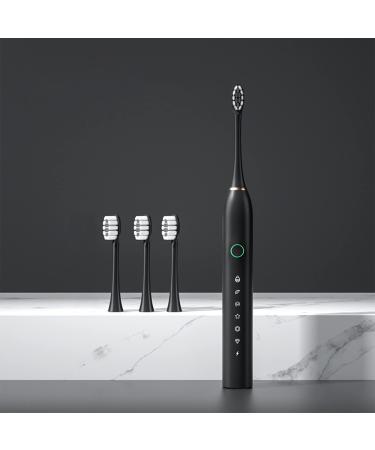 VALSEEL Sonic Electric Toothbrush for Adults  with 4 Brush Heads  6 Cleaning Modes  Smart Timer  IPX7 Waterproof Gentle and Effective Clean Teeth  Rechargeable Travel Toothbrushes Black(4 Heads)