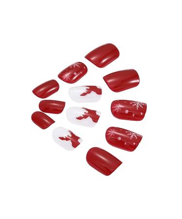 Brishow Christmas Artificial Nails - 24 Pieces Festive Press-On Short Red Nails with Moose & Snow Design for Women & Girls - Buy Online on GoSupps.com