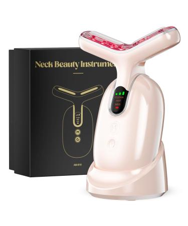 Neck Face Massager Device Multifunctional Facial Massager for Skin Care and Double Chin with Vibration Thermal Electric(Pink silver)