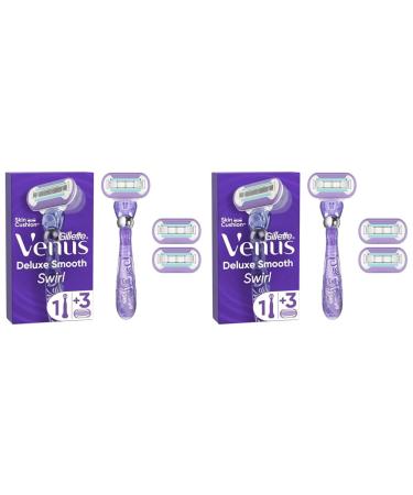 Gillette Venus Deluxe Smooth swirl razor women with moisture strips for skin protection women's razor + 3 razor blades (pack with 2) 1 piece (2 pack)