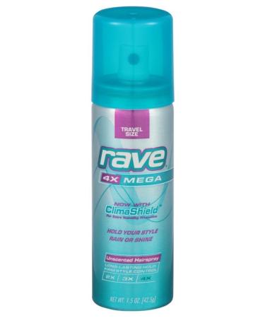 Rave Hairspray 4x Mega Unscented Aerosal Trave Size 1.5 oz Pack of 6