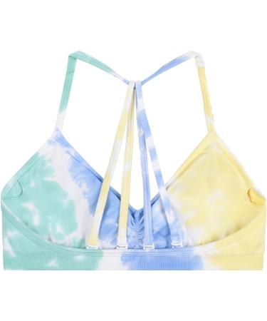 Aurola Mercury Women's Sport Bra - Removable Padded Back-Free Minimal Belly-Free Top in Tie Dye Yellow/Green/Blue - XS #2 - Buy Online on GoSupps.com