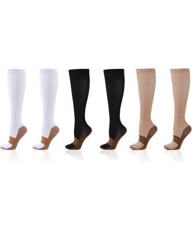 Cacacook Compression Sports Stockings - 3 Pairs Knee-High Breathable Stretchable & Sweat-Absorbing for Sports - Size S-M - Buy Online on GoSupps.com