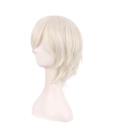 MapofBeauty 12 Side Bangs Short Straight Fiber Cosplay Wig - Platinum Gold Blonde - Buy Online on GoSupps.com