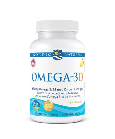 Nordic Naturals Omega-3D Lemon - Supports Cognition Immune Cardiovascular Health and Added Bone Support 60 Count