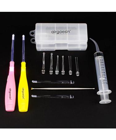 Airgoesin Tonsil Stone Remover Kit - 2 Sets with LED Tool, Irrigation Syringe, Stainless Tonsil Pick - Yellow+Pink - Buy Online on GoSupps.com