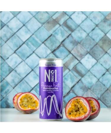 No.1 Living Kombucha Drink 24x 250ml Cans - Passion Fruit - Sugar Free Great Tasting Kombucha with Live Cultures Lightly Sparkling 100% Natural Vegan Passion Fruit & Goji 250 ml (Pack of 24) - Buy Online on GoSupps.com