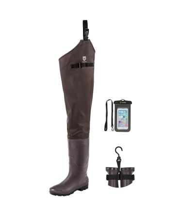 TIDEWE Hip Wader Lightweight Hip Boot for Men and Women2-Ply PVCNylon Fishing Hip Wader (Green and Brown) Brown M11