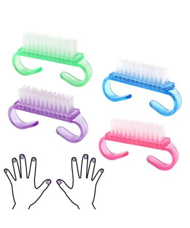 4 Pcs Nail Brushes Set XCOZU Colorful Handle Nail Brushes for Cleaning Nails Small Nail Brush Hand Nail Scrubbing Brush Fingernail Brushes Plastic (Blue Green Pink Purple)