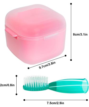 DIDATOOL Denture Cup Denture Bath for Soaking Dentures Denture Case with Lid Easy to Carry and Clean Denture Case with Removable Rinse Basket and Finger Toothbrush (Square Transparent Pink) Square Transparent Pink - Buy Online on GoSupps.com