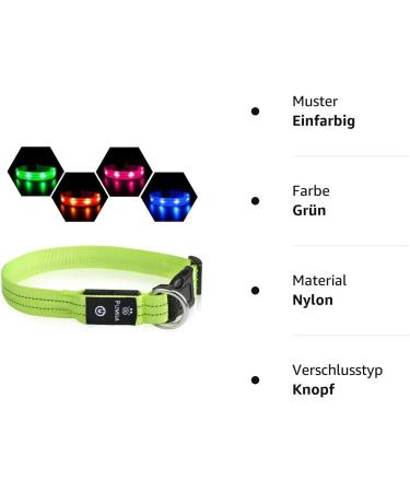 PCEOTLLAR Luminous Dog Collar - Adjustable LED Light Neck Band for All Dog Sizes (Green 28-40cm) - Flashing Reflective Safety Accessory - Buy Online on GoSupps.com