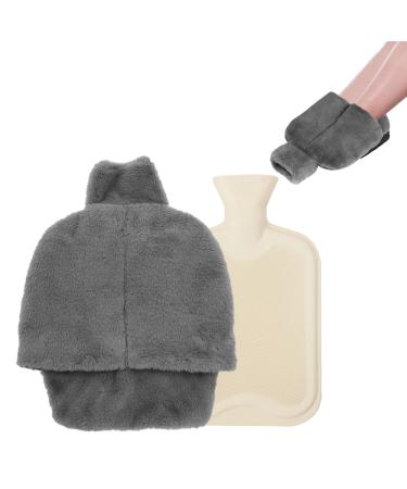 EBKCQ foot warmer without electricity 2 in 1 foot warmer hot water bottle foot warmer made of plush with 2l heat bottle large hot water bottle feet footworm bottle for men and women with cold feet gray