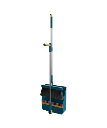 Broom and Dustpan Set House Cleaning Kit Long Handled Dustpan and Brush Heavy Duty Dust Pan Household Dust Pan Combo for Indoor Outdoor Household Cleaning and Sweeping Blue