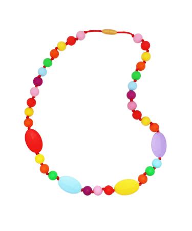 Baby Teething Necklace for Mom to Wear  Silicone Chew Necklaces for Nursing  Baby Teether Toy with Flat and Round Chewable Beads - BPA Free (Flat Beads)