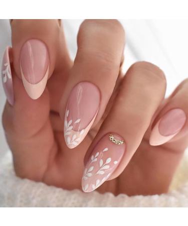 Press On Nails Almond Shaped French Tip White with Nail Glue Full Coverage