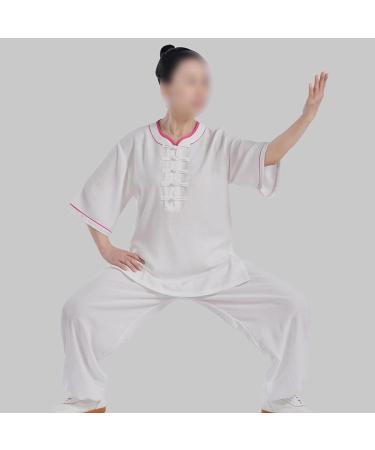 Women's Short Sleeve Tai Chi Uniform | Chinese Traditional Kung Fu Clothing | Cotton Linen Yoga Suit | White-Large - Buy Online on GoSupps.com